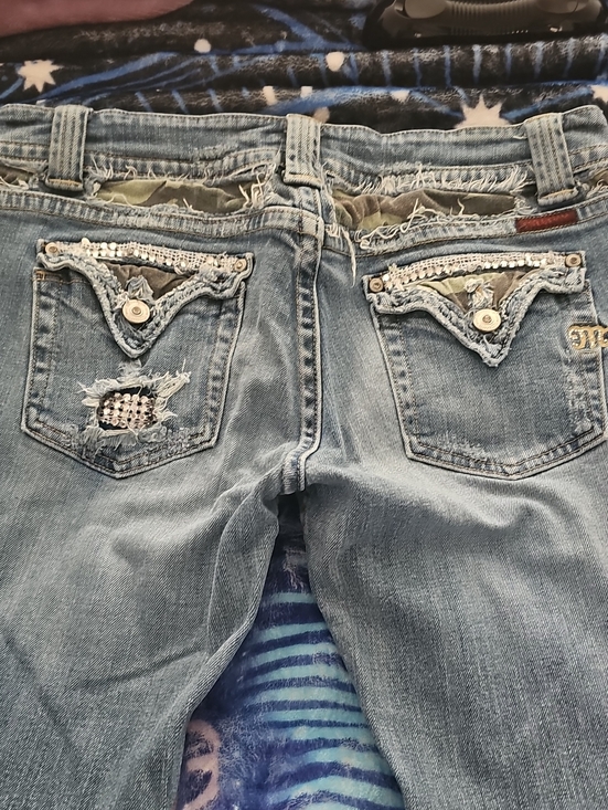 Miss Me Denim - Miss Me Light Blue Distressed Boot Cut Jeans with Embellished Back Pockets